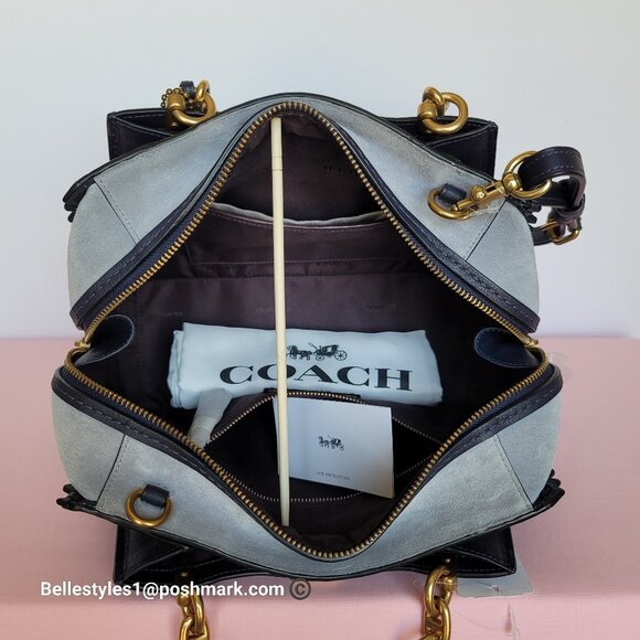 COACH Dreamer 27 Whipstitch Colorblocked Mixed Leather & Suede Satchel-Ink Mult⭐ - Picture 11 of 16